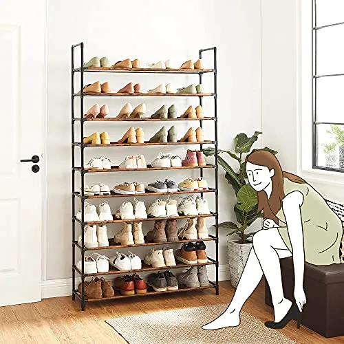 10-Tier Shoe Rack, Storage Storage Organizer, Holds up to 50 Pairs, Metal Frame