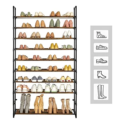 10-Tier Shoe Rack, Storage Storage Organizer, Holds up to 50 Pairs, Metal Frame