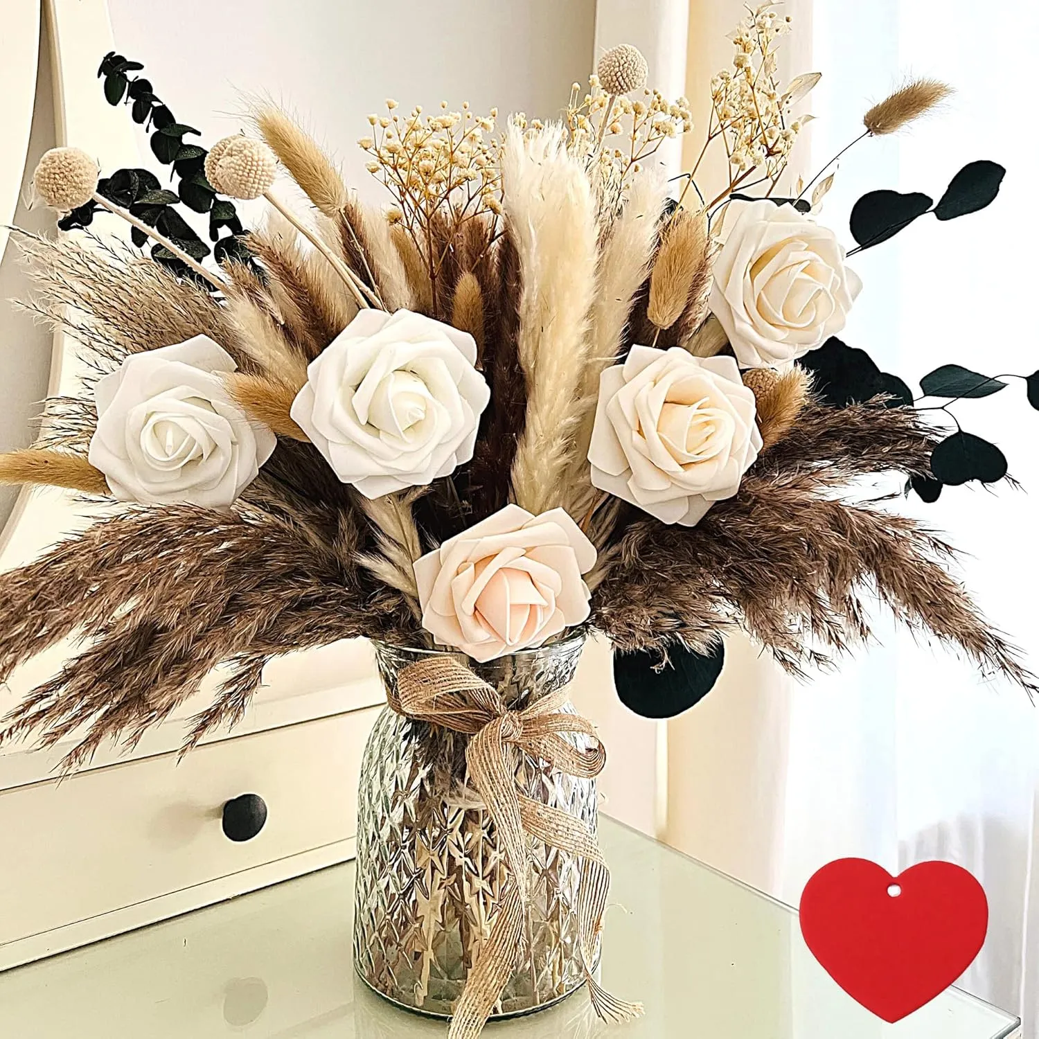 100Pcs Artificial Flower Arrangements With Vase, Pampas Grass With Vase Includ