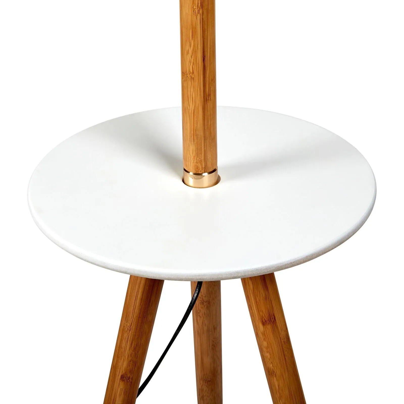 165cm Extendable Bamboo Tripod Floor Lamp | Linen Shade with Shelving