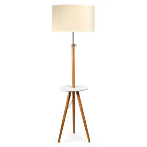 165cm Extendable Bamboo Tripod Floor Lamp | Linen Shade with Shelving