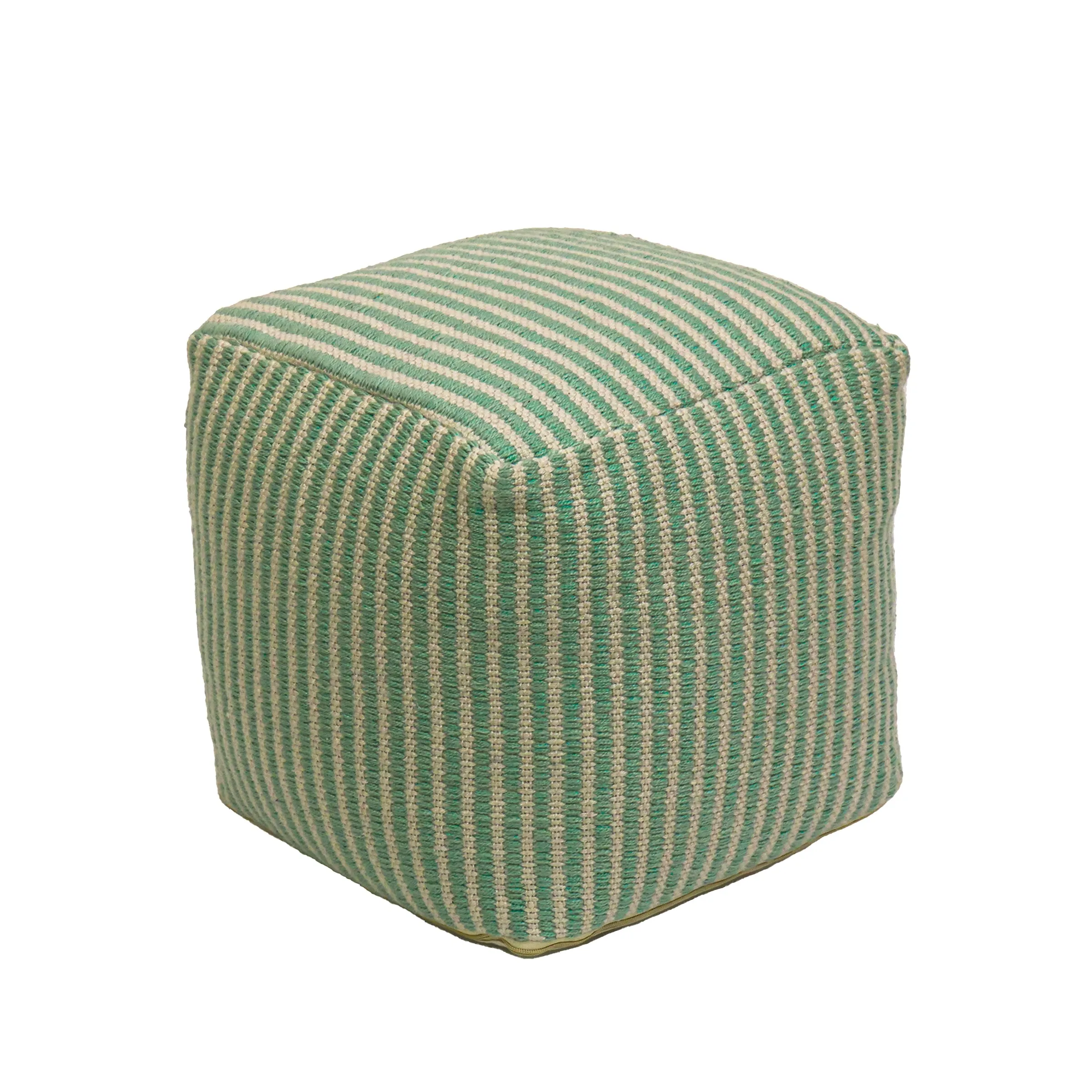 16" Hand Woven Pouf Ottoman, Sea Mist