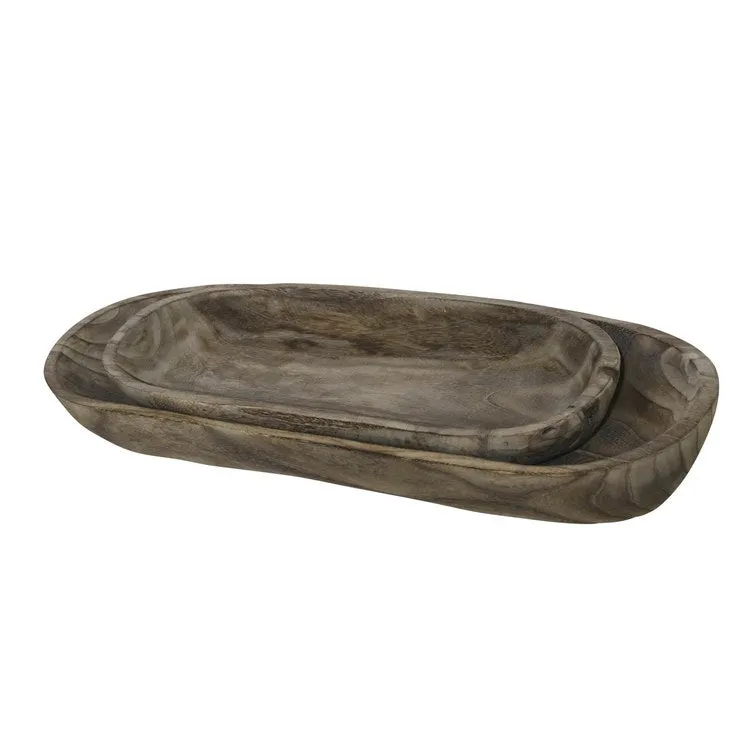 18"/24" Decorative Oblong Wood Bowls Set of 2 - Gray