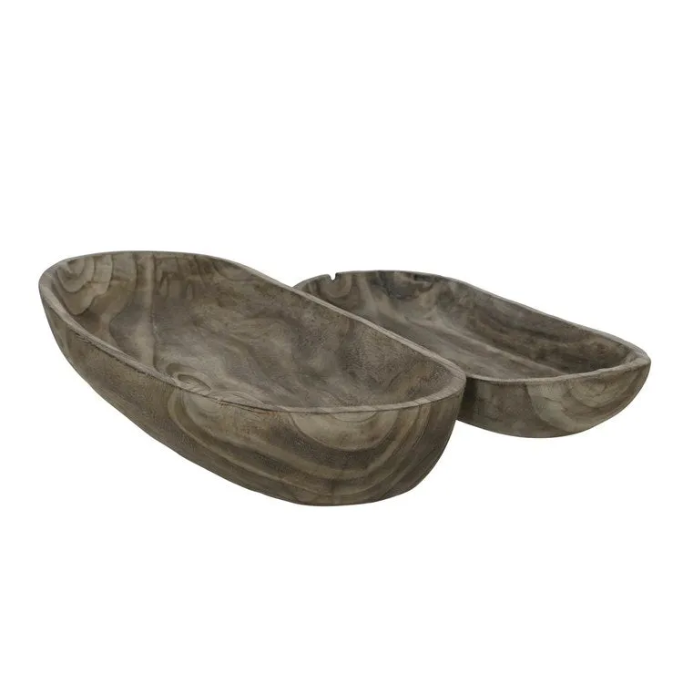 18"/24" Decorative Oblong Wood Bowls Set of 2 - Gray