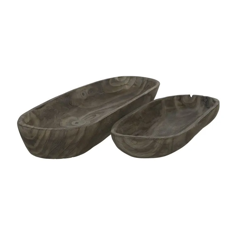 18"/24" Decorative Oblong Wood Bowls Set of 2 - Gray