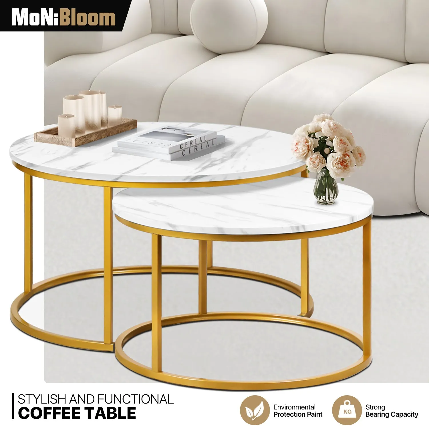 2-Piece Nesting Round Coffee Tables - Marbling Tabletop