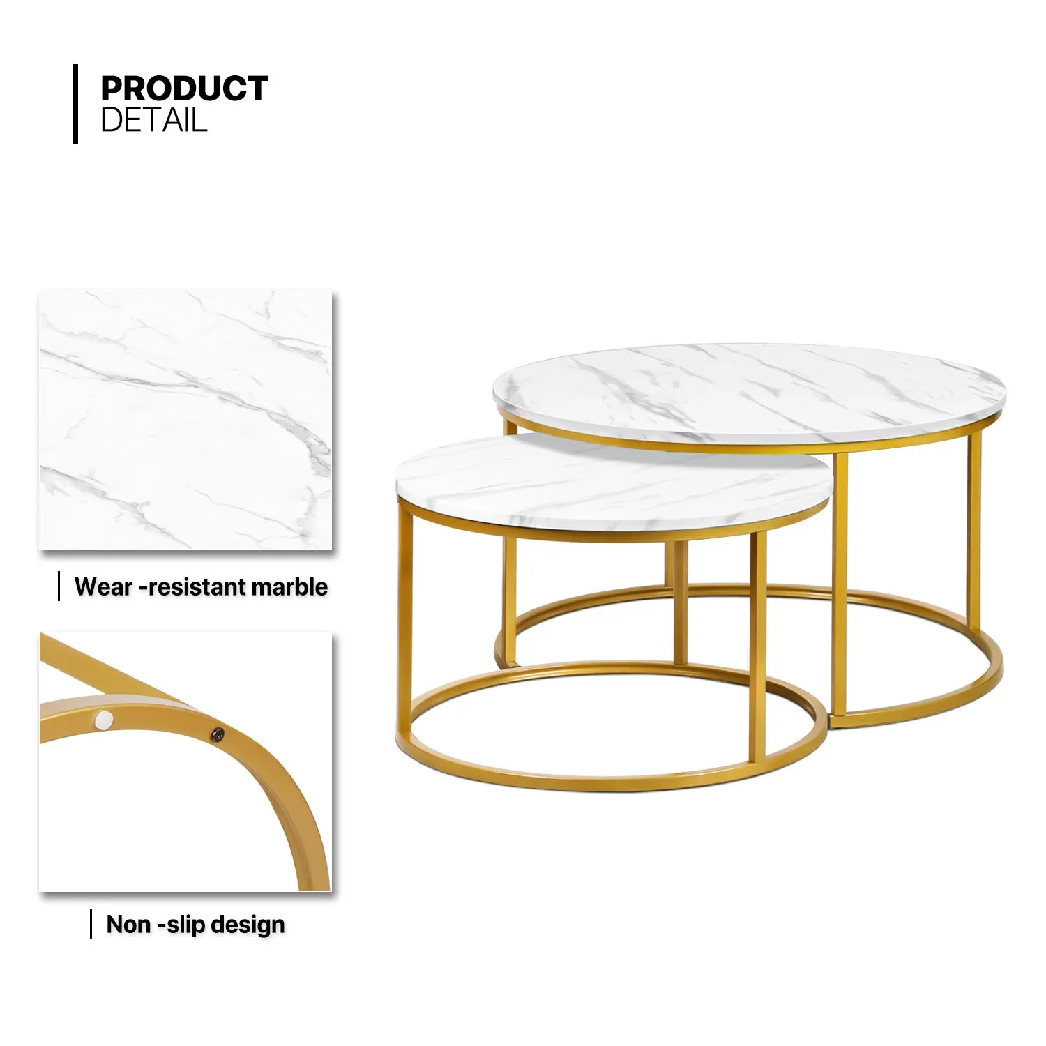 2-Piece Nesting Round Coffee Tables - Marbling Tabletop