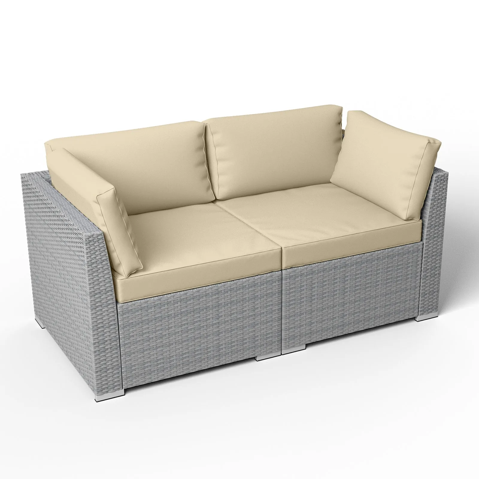 2 Piece Outdoor Wicker Loveseat with Removable Cushions, Sectional Wicker Loveseat Sofa