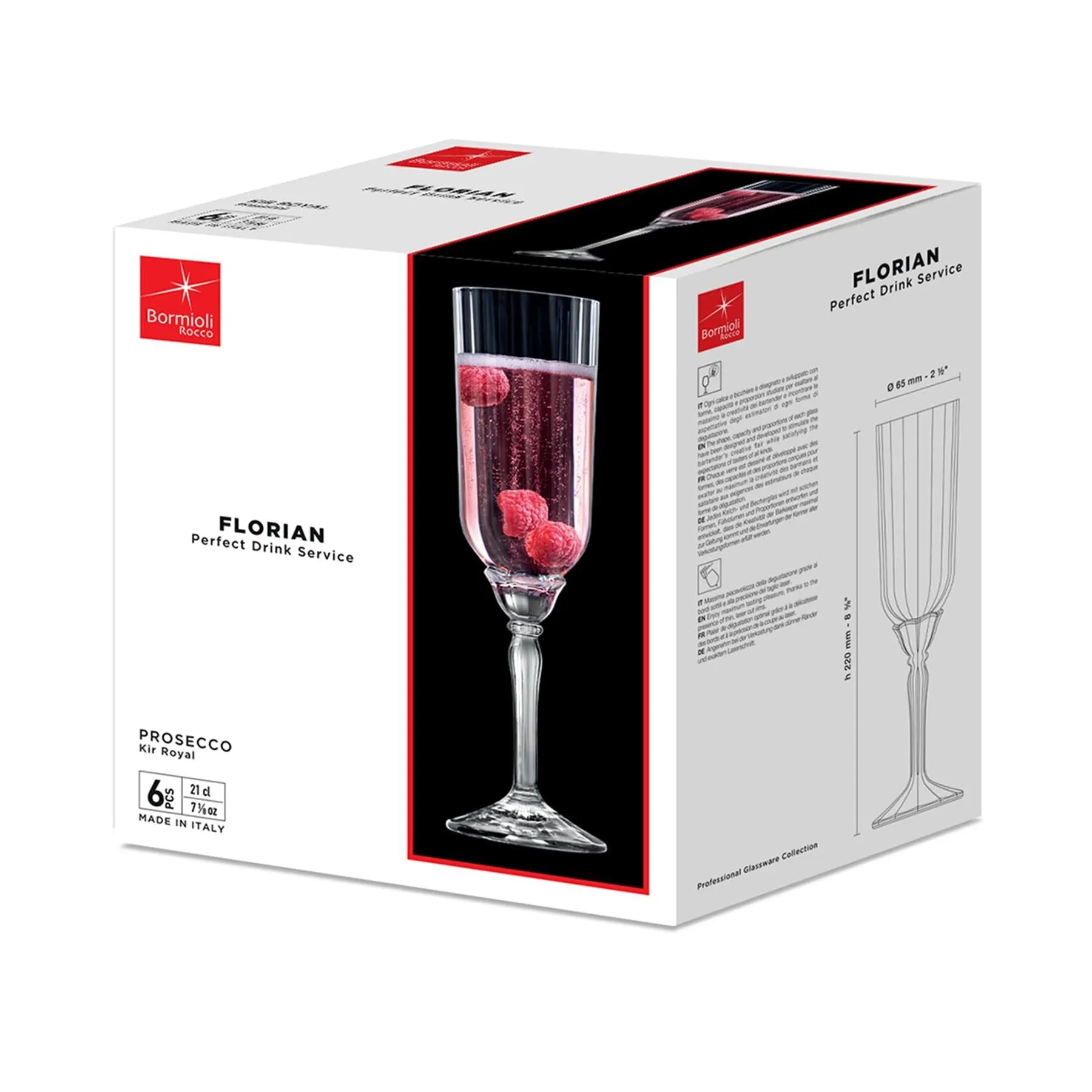 210ml Florian Champagne Flutes - Pack of Six  - By Bormioli Rocco