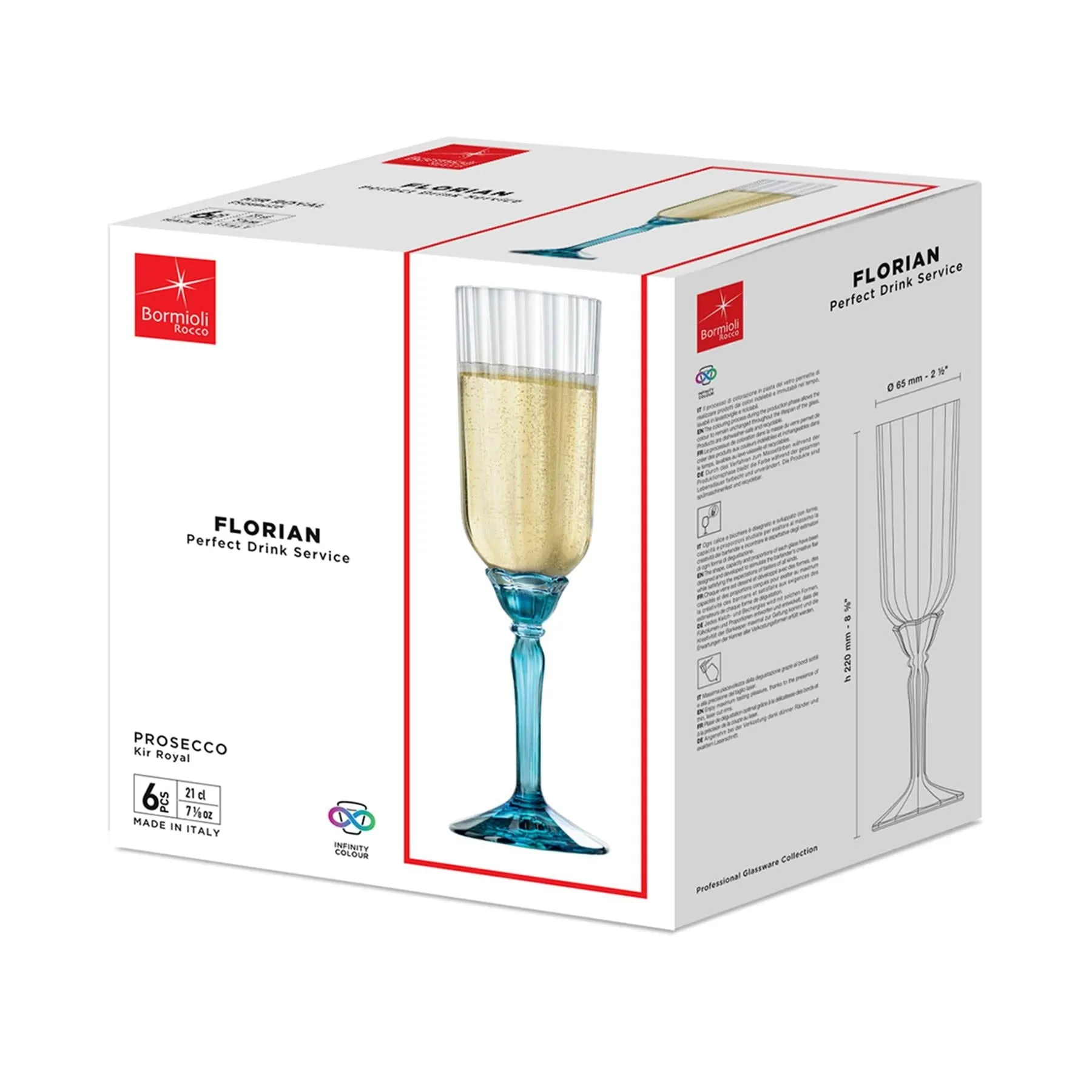 210ml Florian Champagne Flutes - Pack of Six  - By Bormioli Rocco