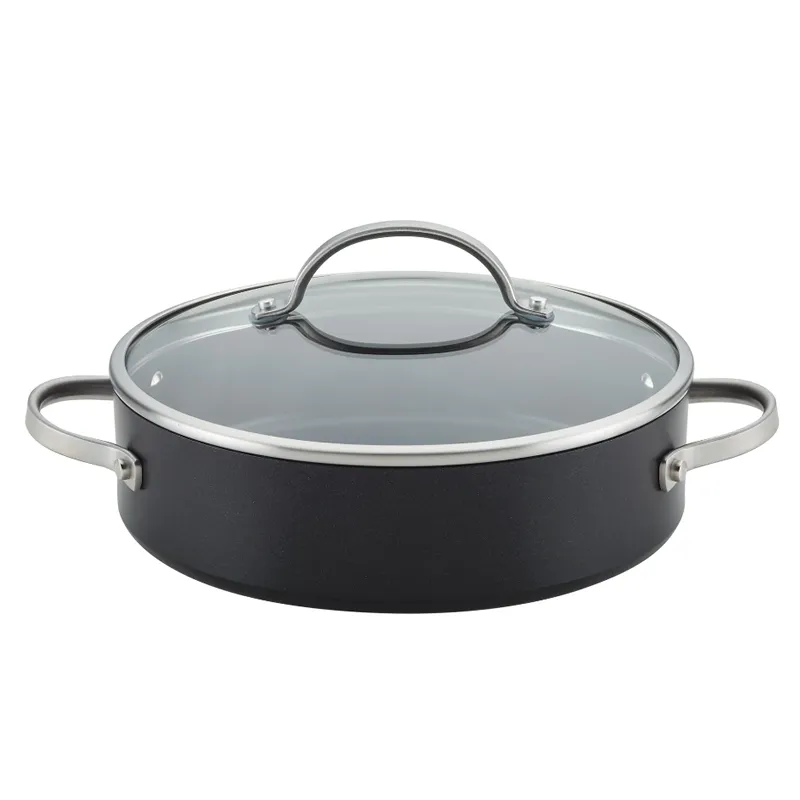 22 X 22 X 10Cm Nonstick Aluminum Fry Pan With Tempered Glass Lid