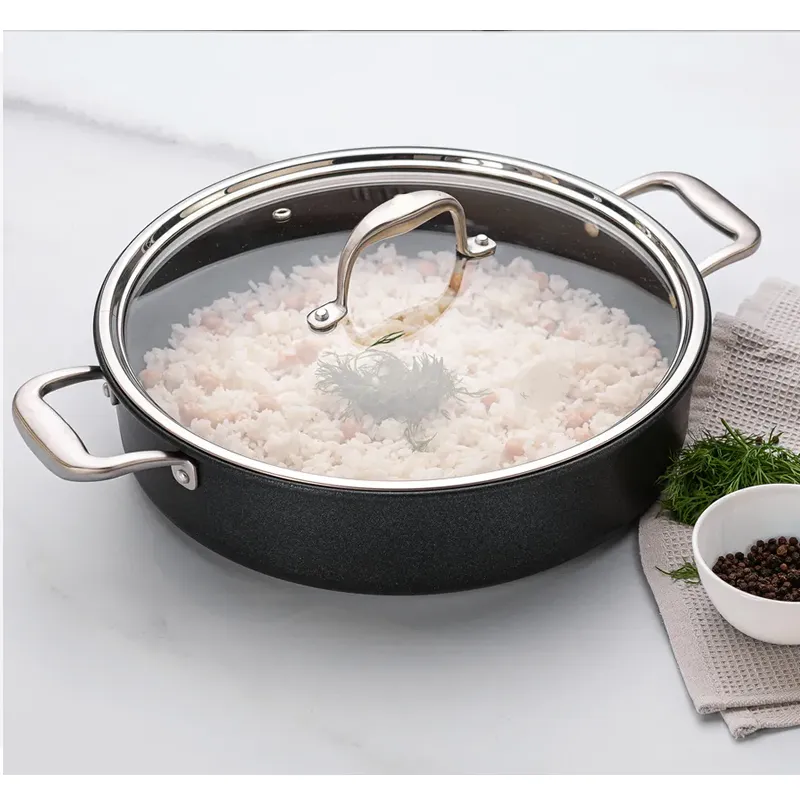 22 X 22 X 10Cm Nonstick Aluminum Fry Pan With Tempered Glass Lid