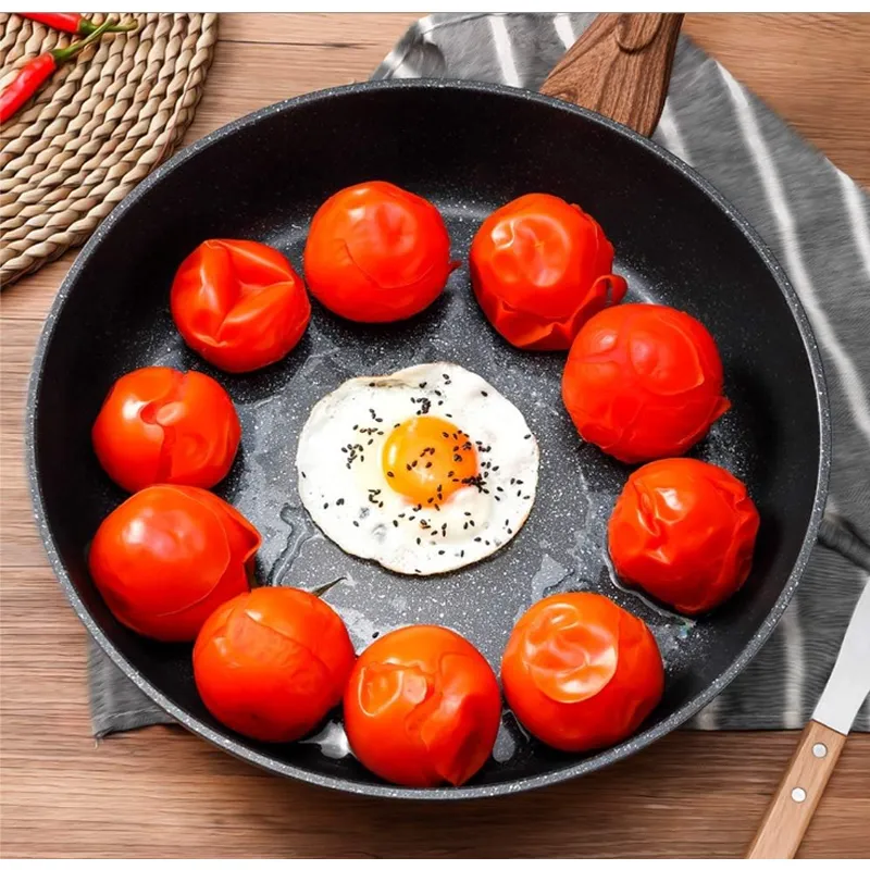 24Cm Marble Coated Cast Iron Frying Pan With Wooden Handle Pot 8203-24