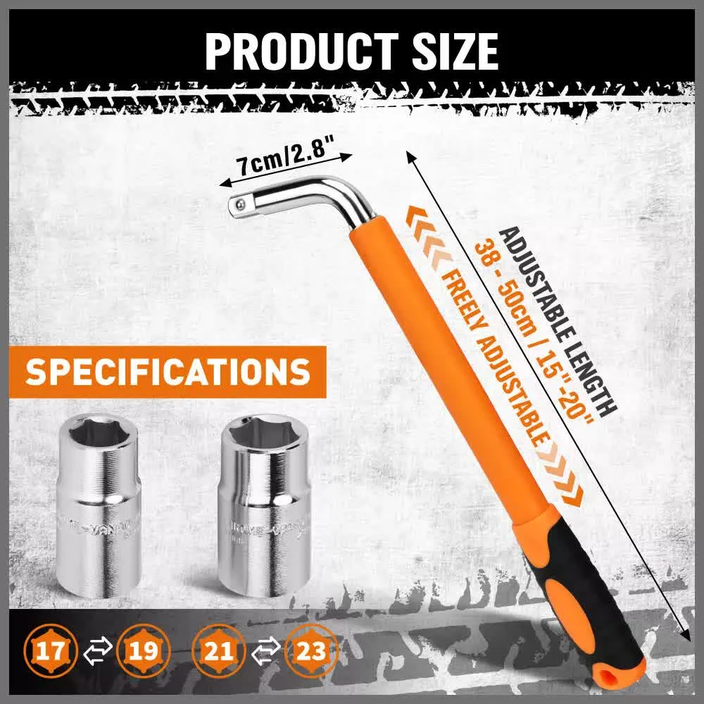 3-Piece Telescoping Lug Wrench | 17/19mm & 21/23mm Extendable Tire Wrench
