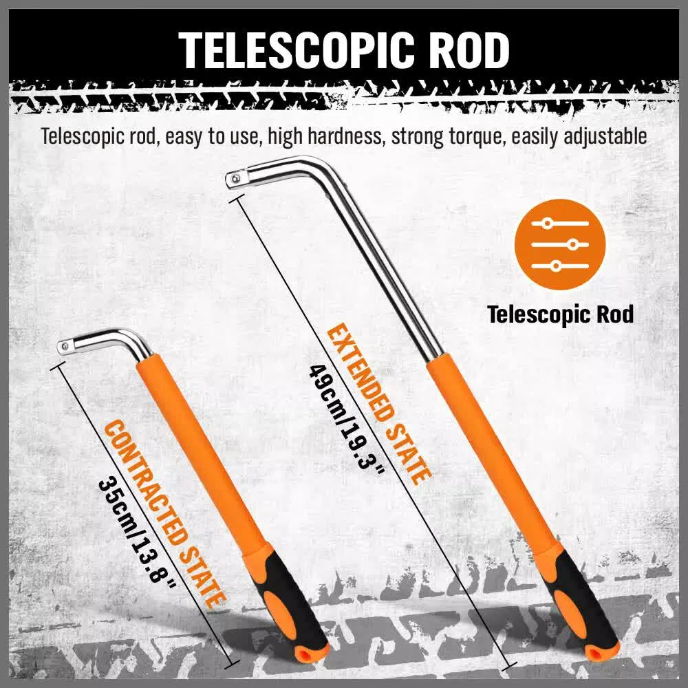 3-Piece Telescoping Lug Wrench | 17/19mm & 21/23mm Extendable Tire Wrench