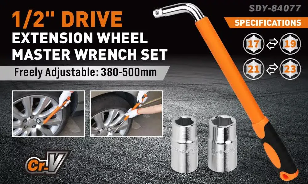 3-Piece Telescoping Lug Wrench | 17/19mm & 21/23mm Extendable Tire Wrench