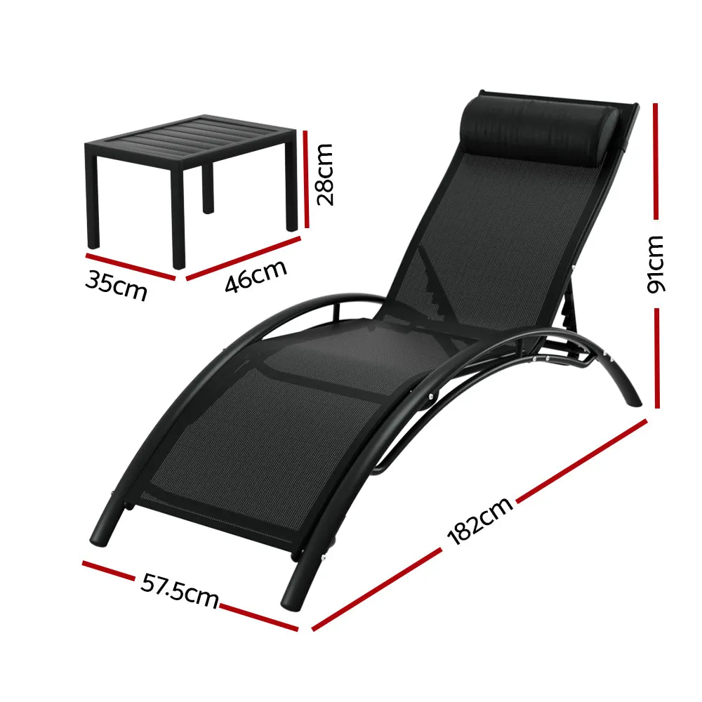 3PC Sun Lounge | Outdoor Lounger | Steel Table Chairs | Patio Furniture | Garden