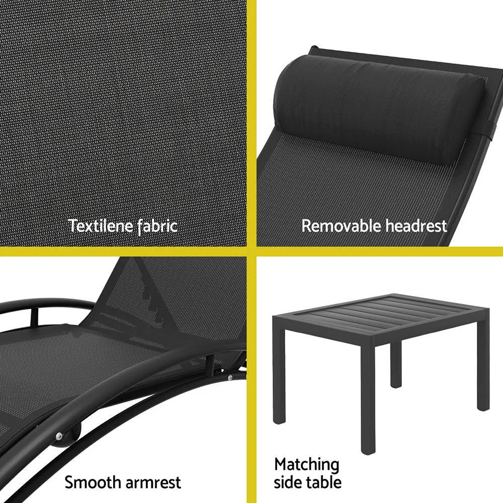 3PC Sun Lounge | Outdoor Lounger | Steel Table Chairs | Patio Furniture | Garden