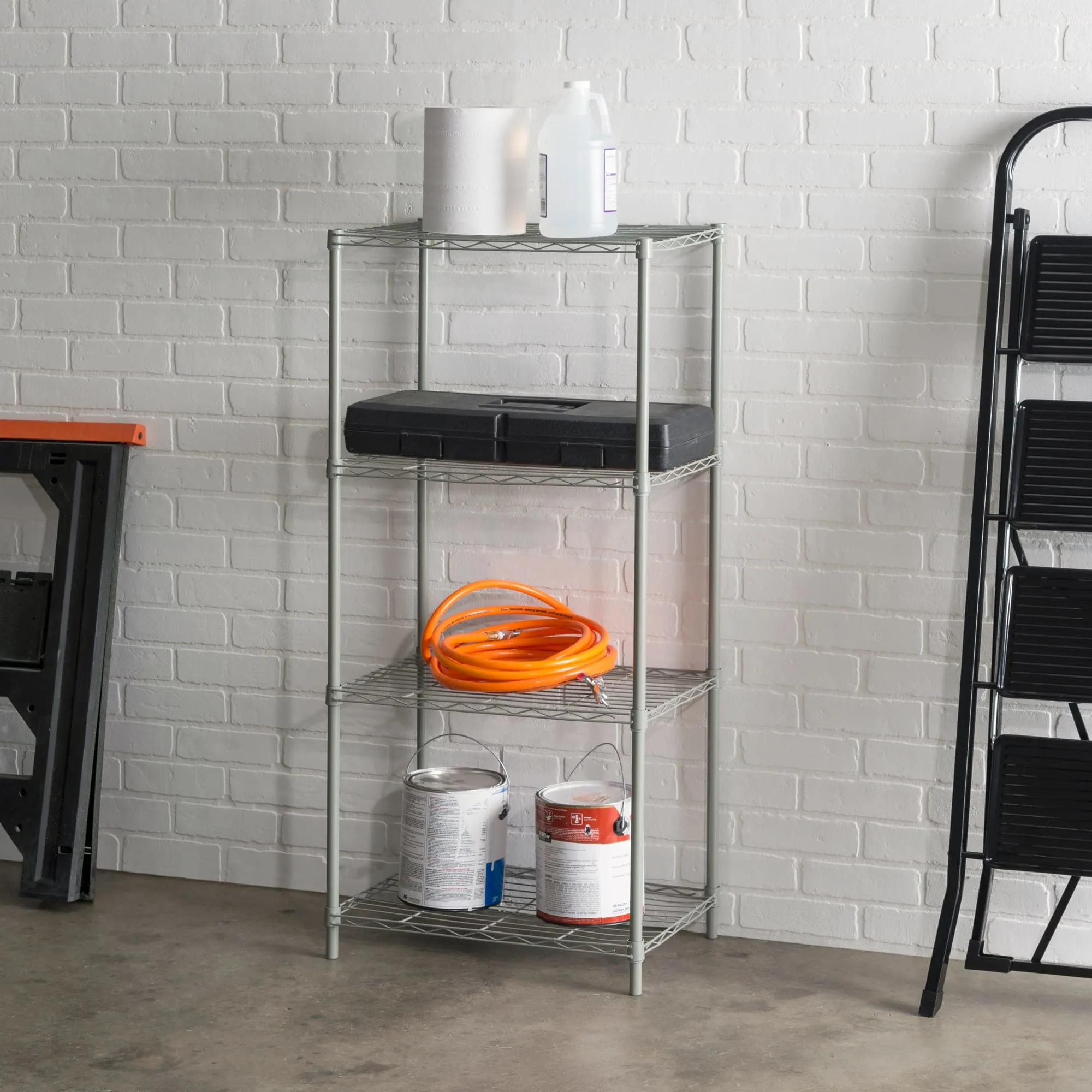 4 Tier Steel Wire Shelf, Grey