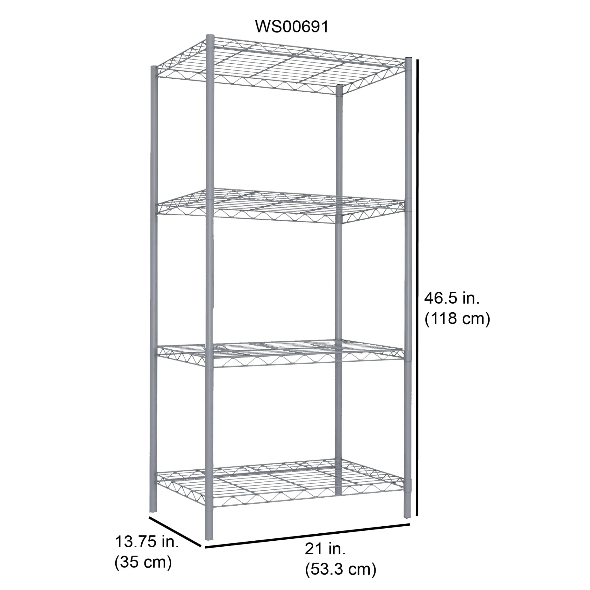 4 Tier Steel Wire Shelf, Grey