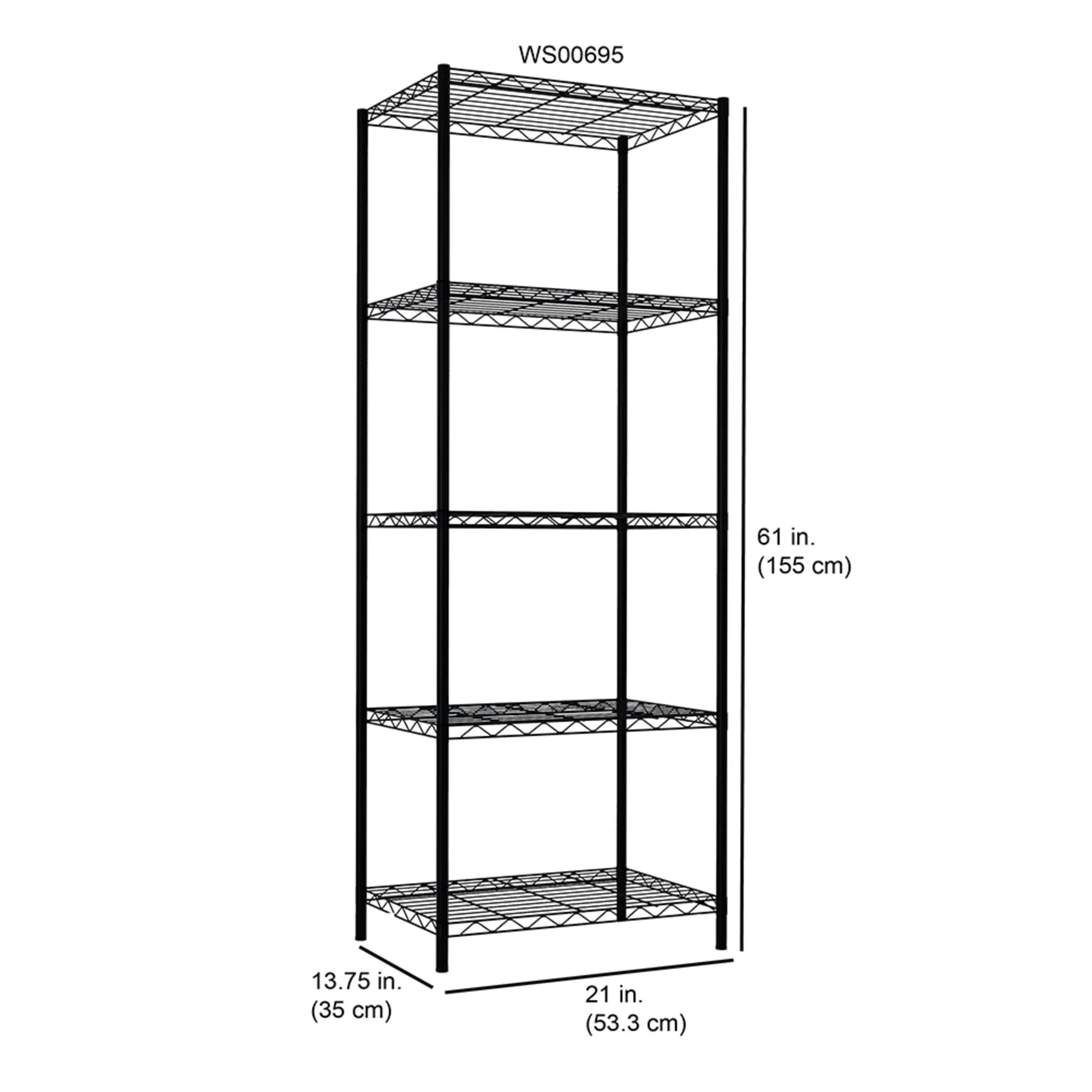 5 Tier Steel Wire Shelf, Black