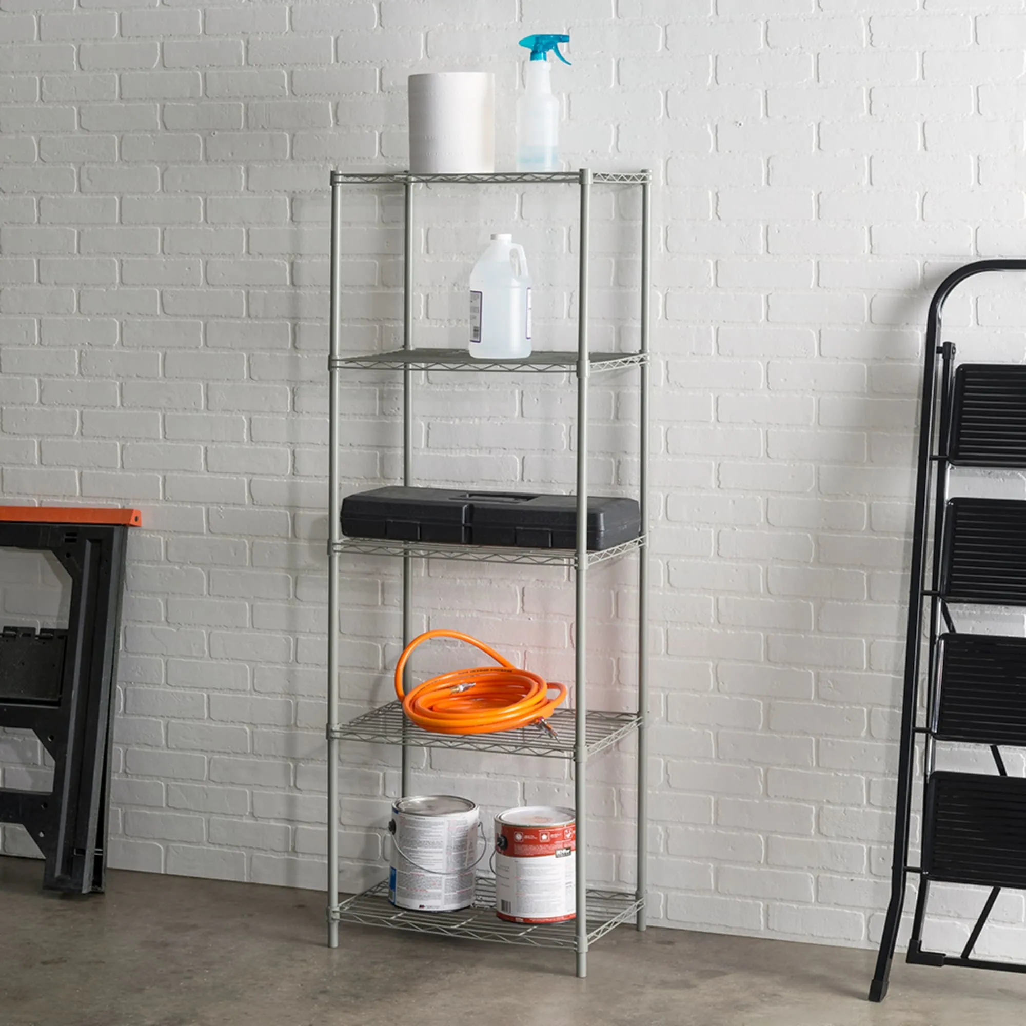 5 Tier Steel Wire Shelf, Grey