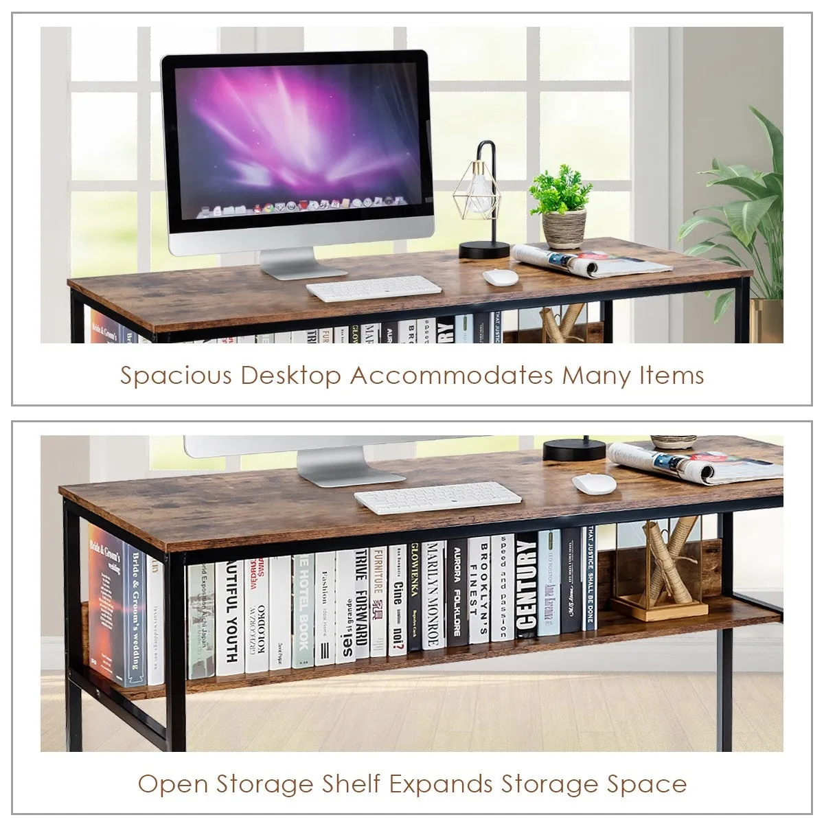 55" Computer Writing Desk with Storage Shelf - Walnut
