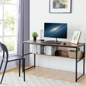 55" Computer Writing Desk with Storage Shelf - Walnut