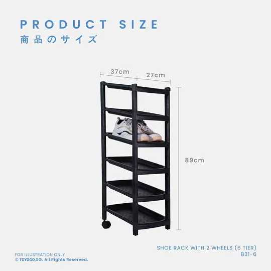 6 TIER SINGLE SHOE RACK W/2 WHLS (831-6)