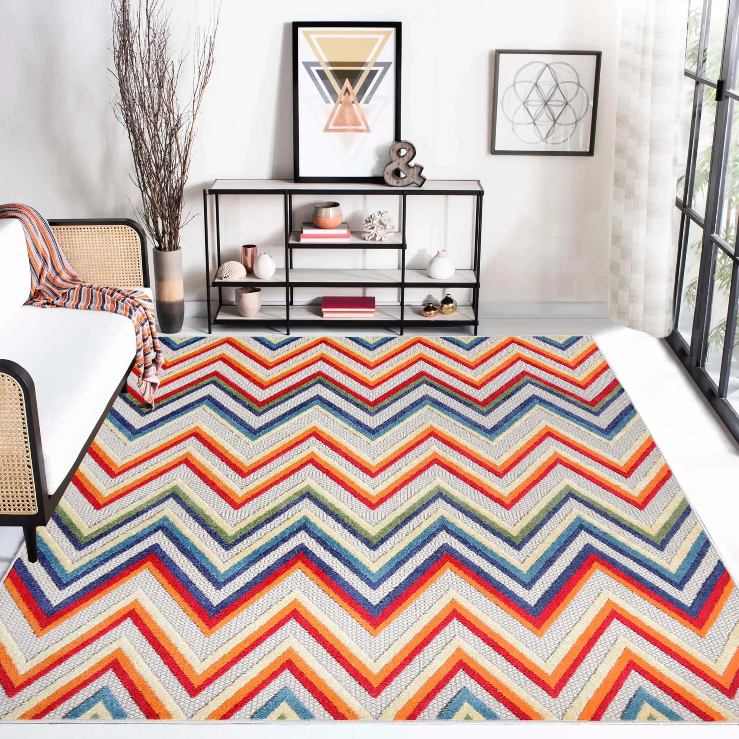 Acacia Geometric Zigzag Area Rug Modern Indoor Outdoor Rugs