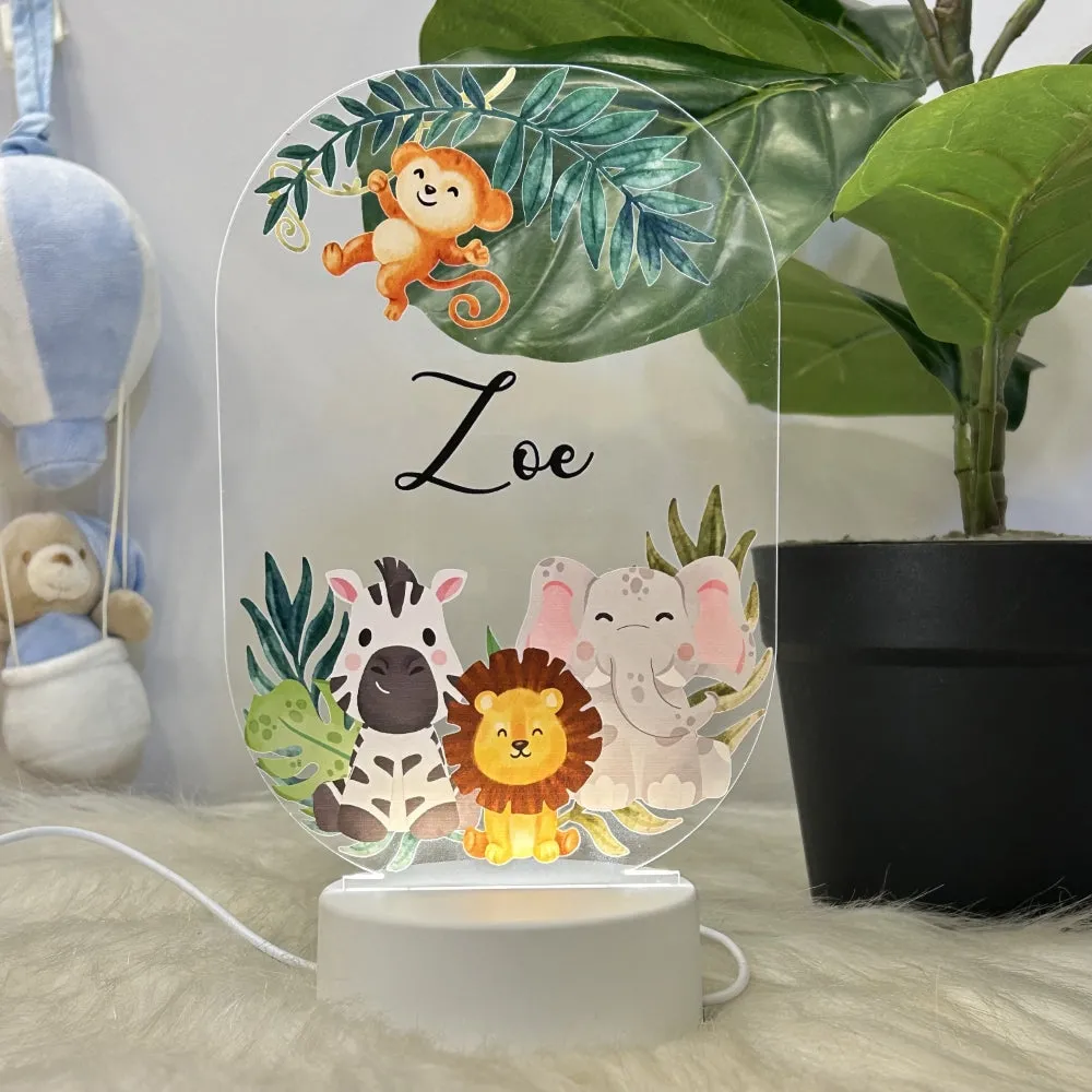 Acrylic LED Night Lamp- Woodland Animals (Oval)