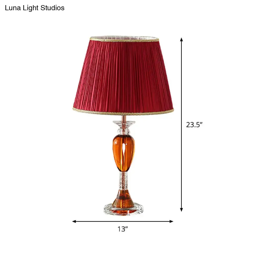 Aldib - Modernist Red Urn Base Night Table Lighting Modernist 1-Head Clear Crystal Reading Lamp with Cone Fabric Shade