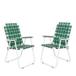ALICIAN 2pcs Beach Chair Steel Tube Bearing 120kg Folding Beach Chair Dark Green Stripes