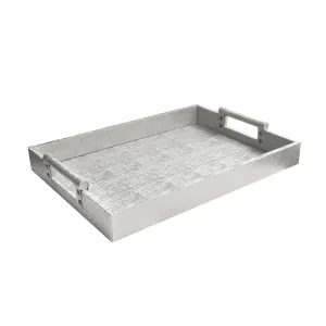 American Atelier Leather Rectangle Serving Tray with Handles-Silver Large