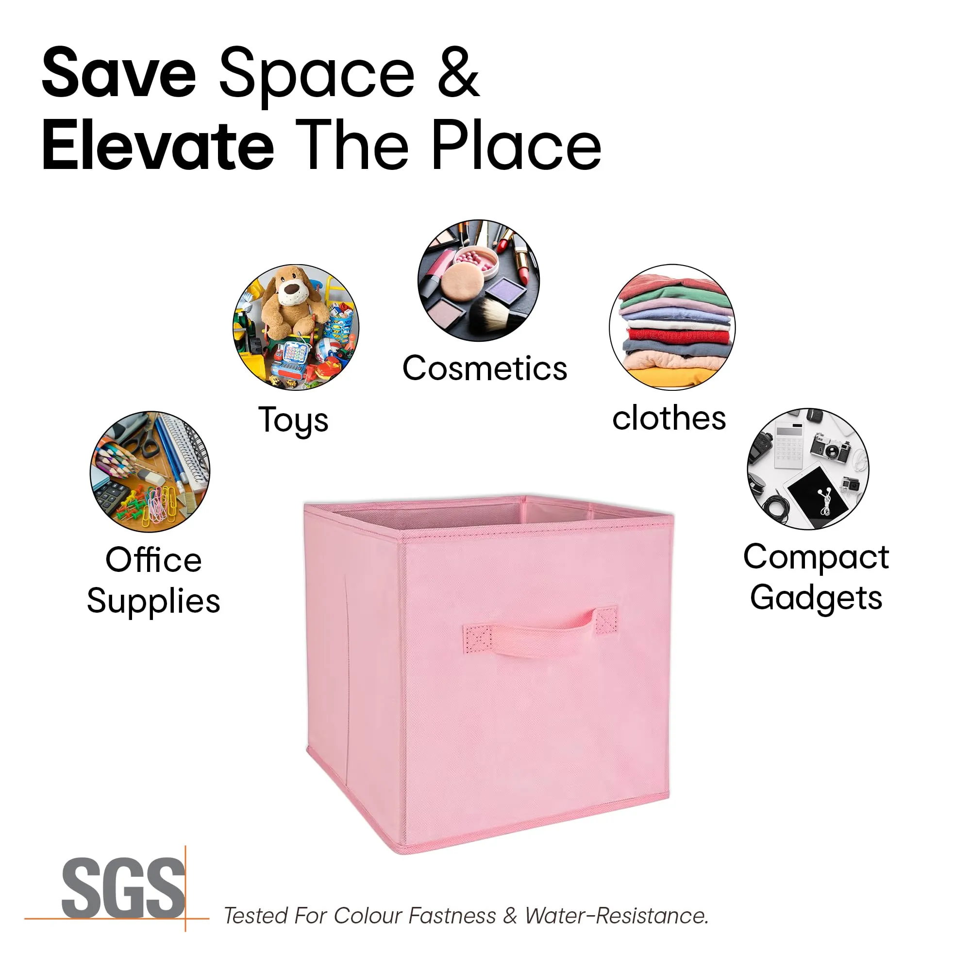 Anko Premium Foldable Storage Box for Clothes, Books, Toys | Set of 4 | Sturdy, Durable Fabric | Collapsible Organizer for Home, Office, Bedroom | Pink | 11 inches
