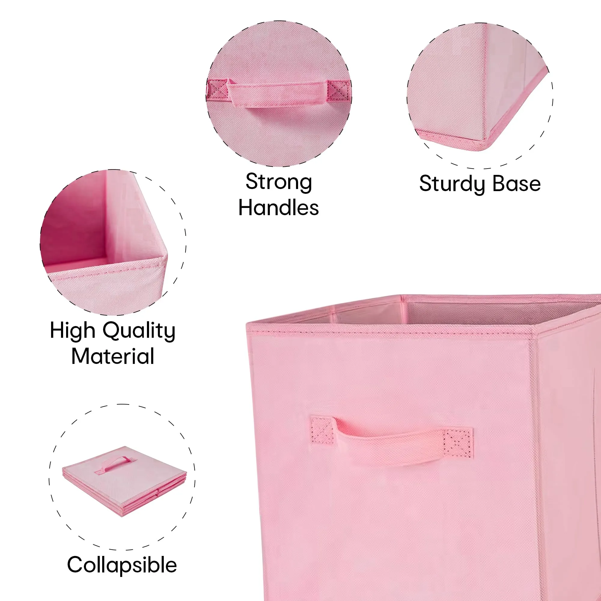 Anko Premium Foldable Storage Box for Clothes, Books, Toys | Set of 4 | Sturdy, Durable Fabric | Collapsible Organizer for Home, Office, Bedroom | Pink | 11 inches