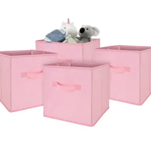 Anko Premium Foldable Storage Box for Clothes, Books, Toys | Set of 4 | Sturdy, Durable Fabric | Collapsible Organizer for Home, Office, Bedroom | Pink | 11 inches