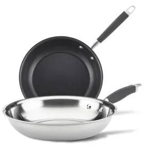 Anolon Advanced Triply Stainless Steel Frying Pan Set / Fry Pan Set / Skillet Set - 10.25 Inch and 12.75 Inch , Silver…