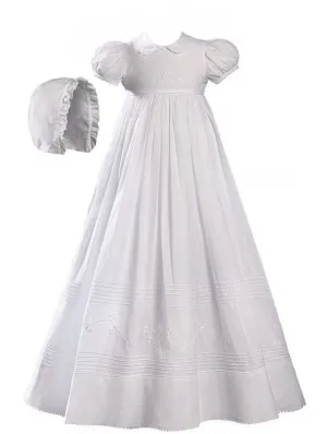 Baby Girls White Cotton Embroidered Short Sleeve Hat Christening Gown 0-12M