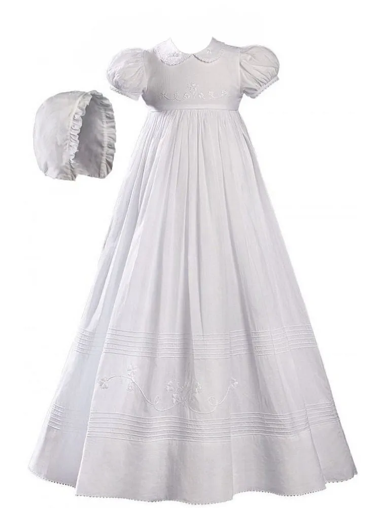 Baby Girls White Cotton Embroidered Short Sleeve Hat Christening Gown 0-12M