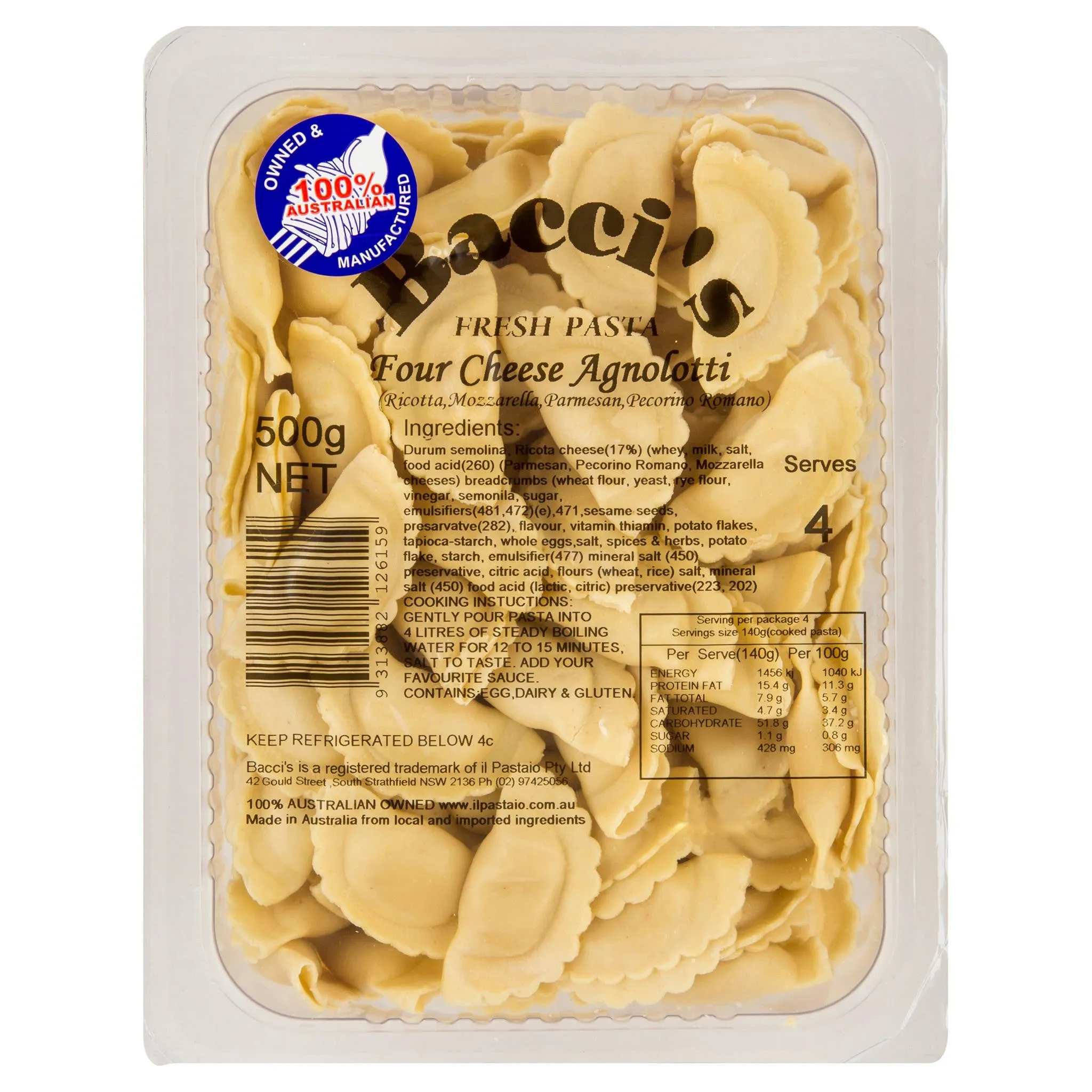 Baccis Fresh Pasta Four Cheese Agnolotti 500g