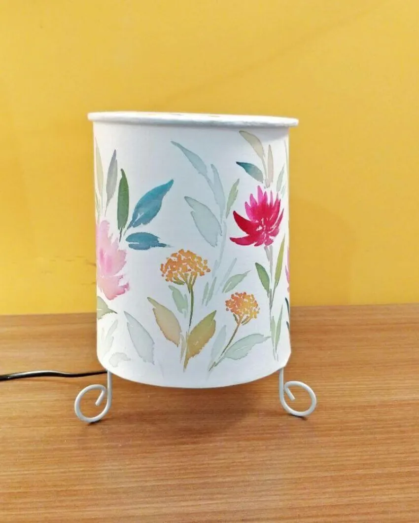 Beautiful Roses Floral Shaded With Lid Cylinder Table Lamp