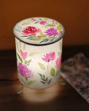 Beautiful Roses Floral Shaded With Lid Cylinder Table Lamp
