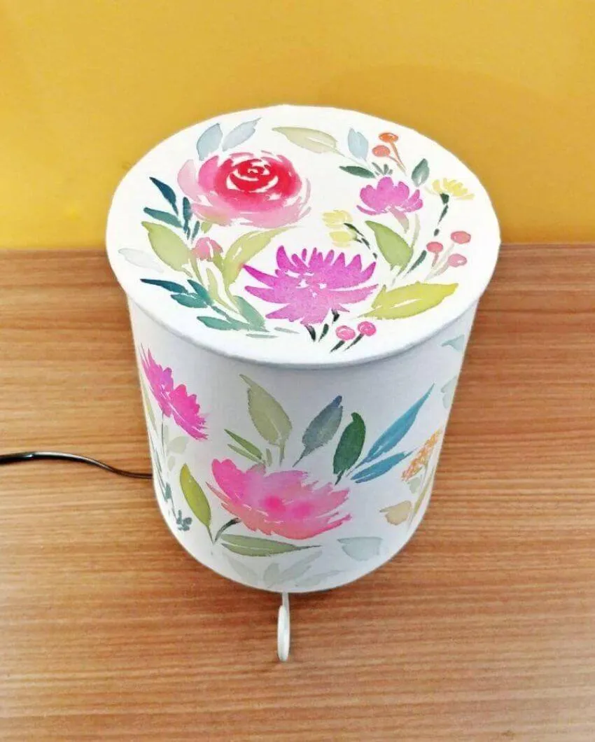 Beautiful Roses Floral Shaded With Lid Cylinder Table Lamp
