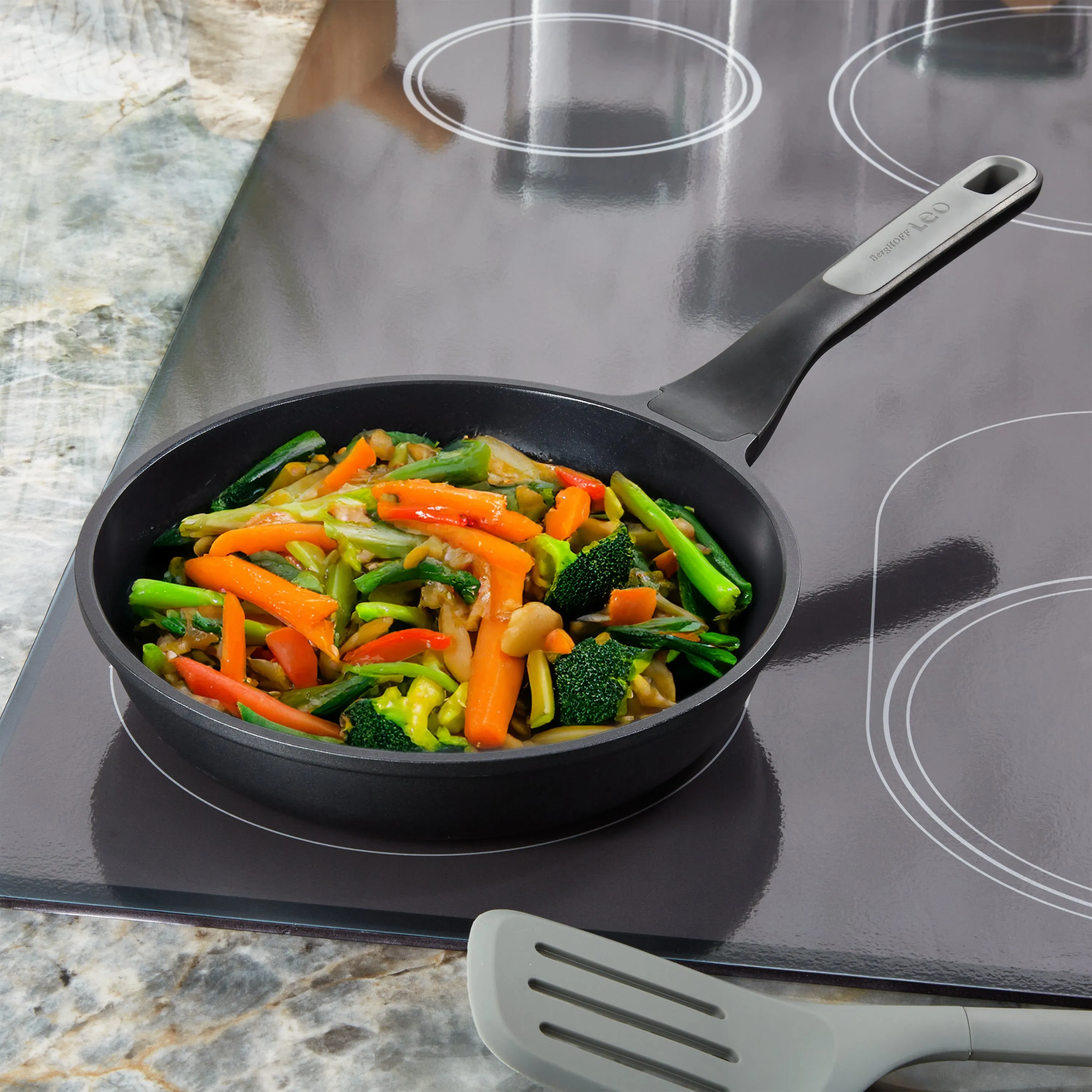 BergHOFF Leo Stone  5pc Nonstick Ceramic Specialty Pan Set with Turner, Recycled