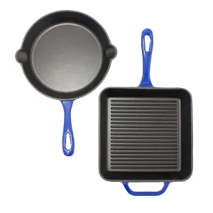BergHOFF Neo 2pc Cast Iron 10" Fry and Grill Pan Cookware Set, Blue