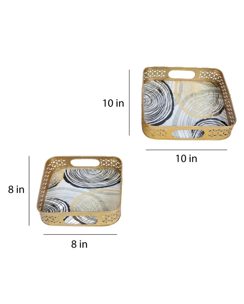 Black & Gold Ring Deisgn Metal Tray | Set of 2