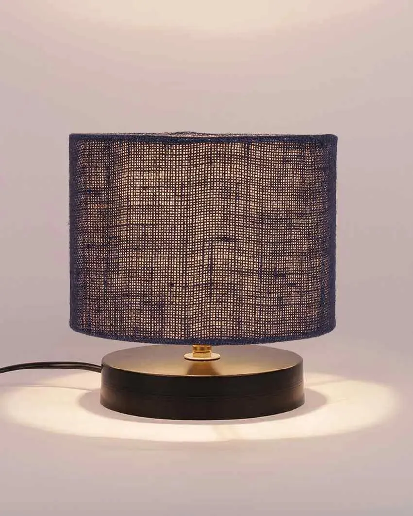 Black Wood Base Drum Designer Jute Shade Table Lamp | 7 x 7 inches
