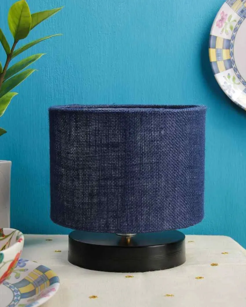 Black Wood Base Drum Designer Jute Shade Table Lamp | 7 x 7 inches