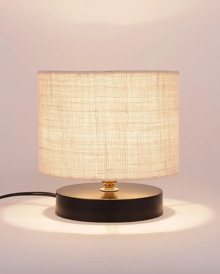 Black Wood Base Drum Designer Jute Shade Table Lamp | 7 x 7 inches